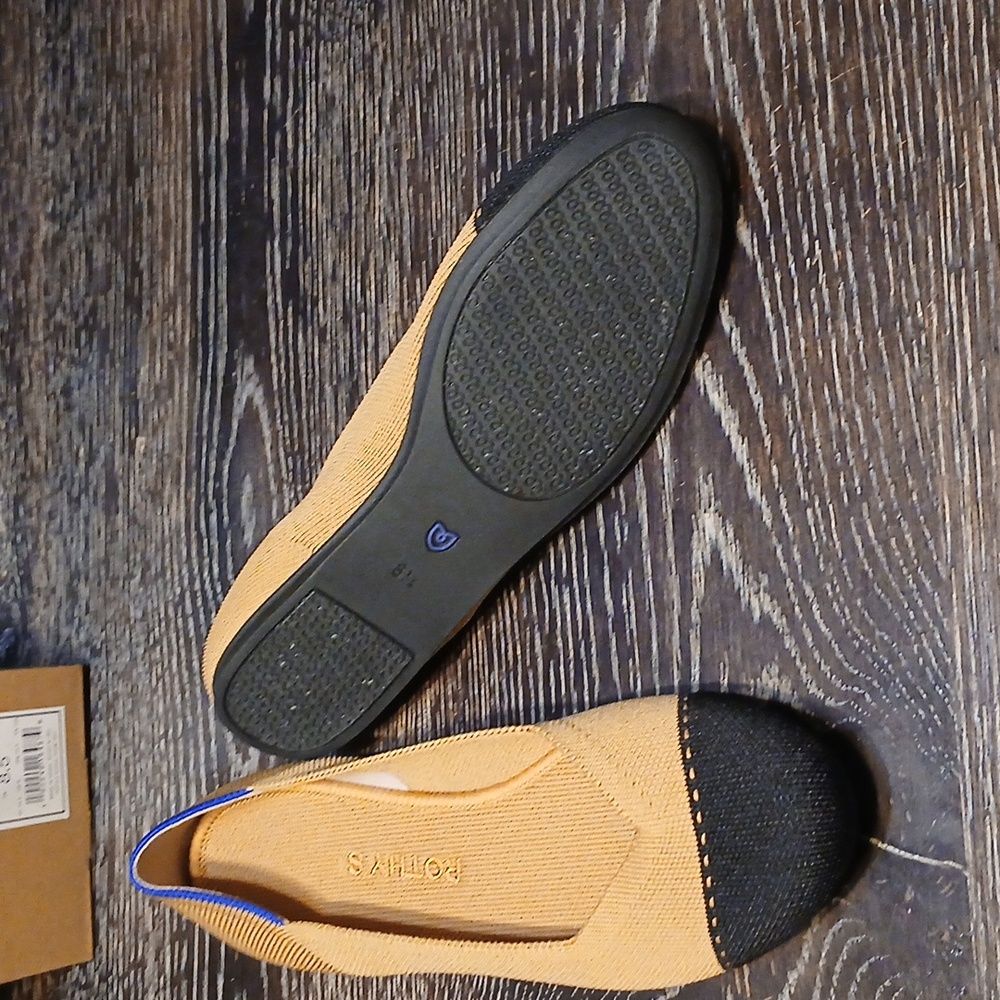 Rothy's Mustard Yellow and Black Cap-Toe Flats - Picture 2 of 5